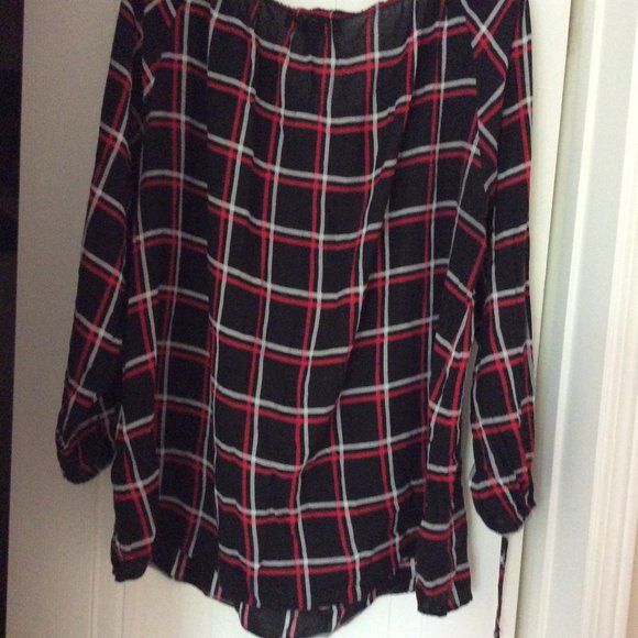 Love&Legend | Ladies Red, White & Black Lace up Plaid Blouse | Size 14 - Picture 5 of 13